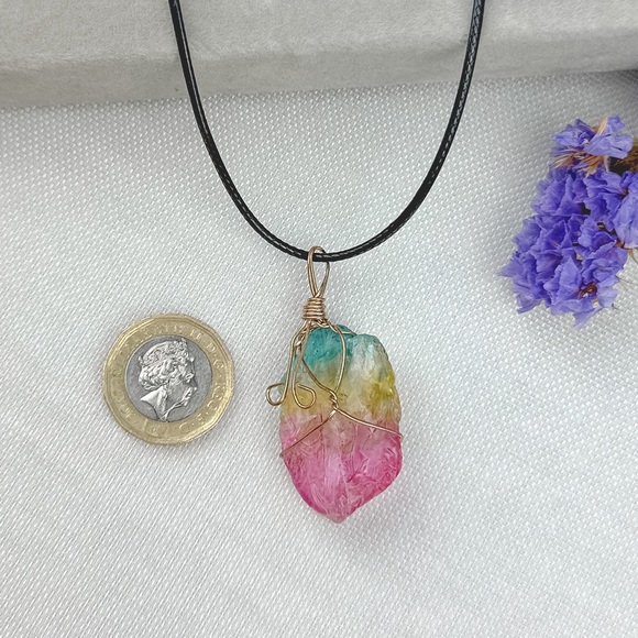 Rainbow Aura Quartz Necklace - Picture 3 of 4